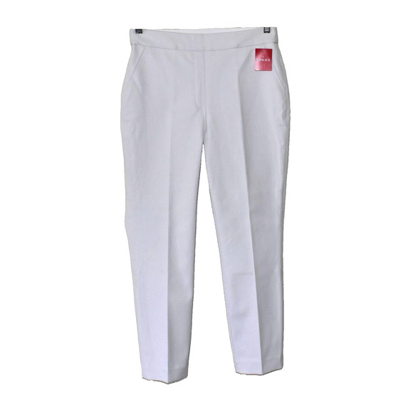 A8 NWT SPANX Classic White Stretchy Cotton Slim Straight Pants Size M - Picture 1 of 6